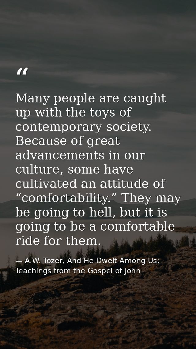 Many people are caught up with the toys of contemporary society. Because of great advancements in our culture, some have — A.W. Tozer, And He Dwelt Among Us: Teachings from the Gospel of John
