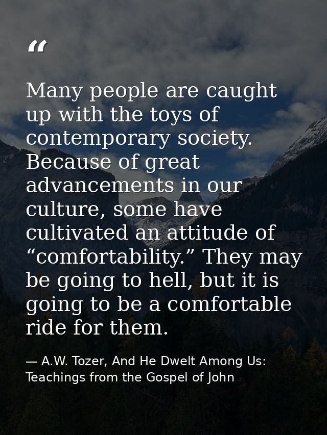 Many people are caught up with the toys of contemporary society. Because of great advancements in our culture, some have — A.W. Tozer, And He Dwelt Among Us: Teachings from the Gospel of John