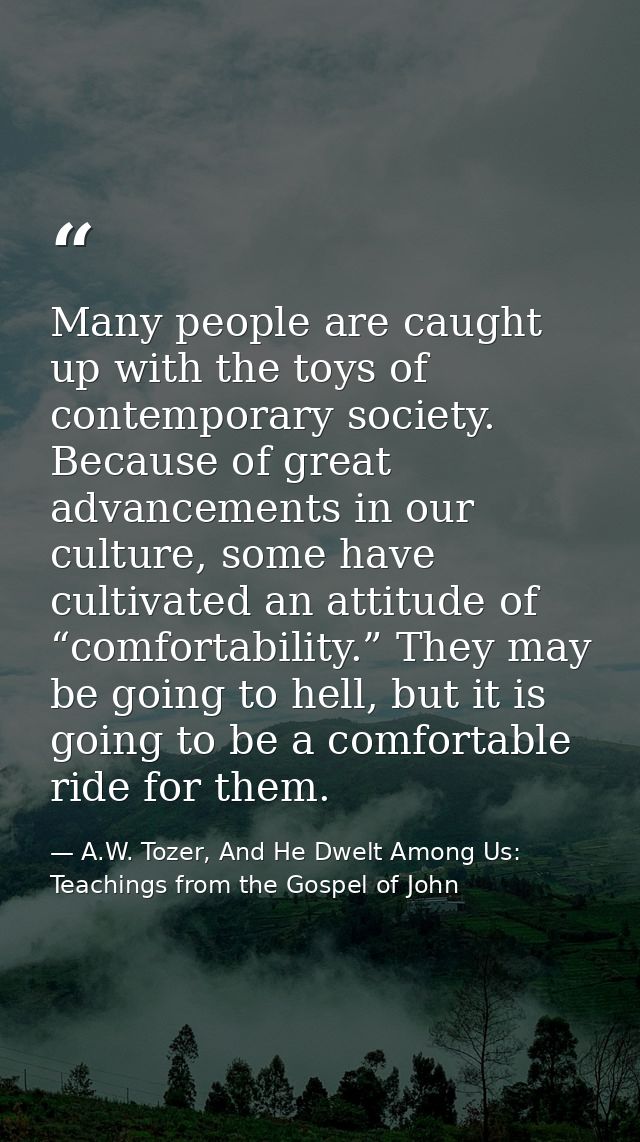 Many people are caught up with the toys of contemporary society. Because of great advancements in our culture, some have — A.W. Tozer, And He Dwelt Among Us: Teachings from the Gospel of John