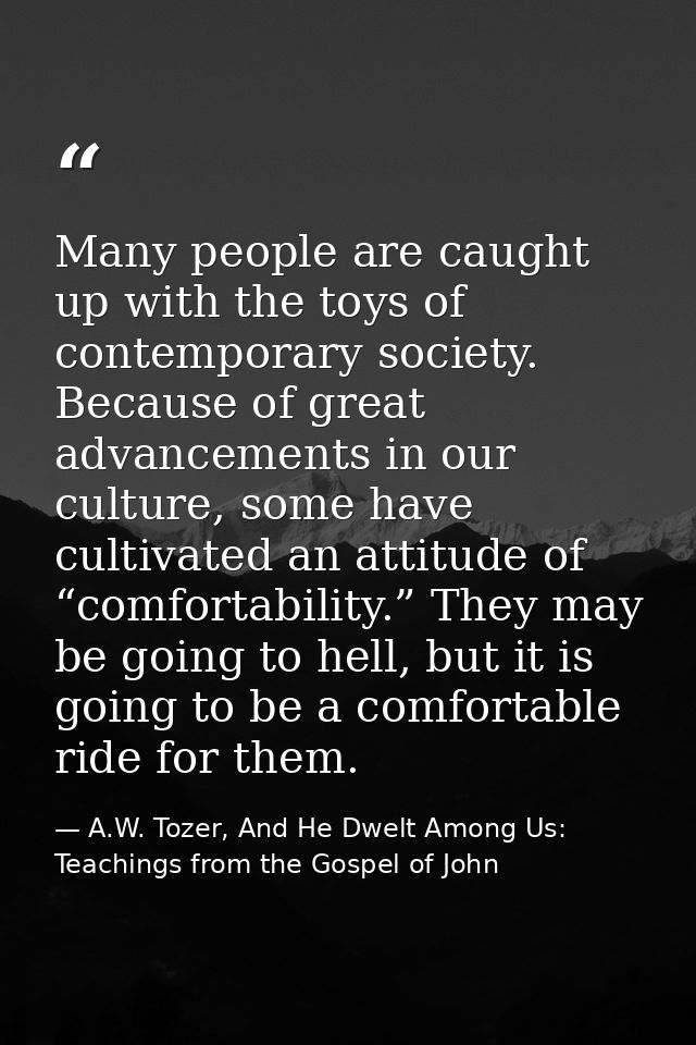 Many people are caught up with the toys of contemporary society. Because of great advancements in our culture, some have — A.W. Tozer, And He Dwelt Among Us: Teachings from the Gospel of John