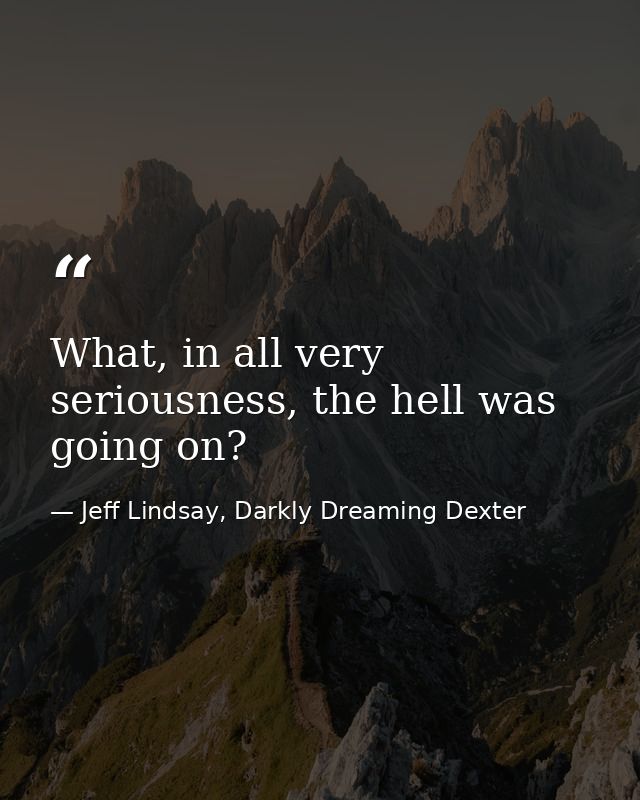 What, in all very seriousness, the hell was going on? — Jeff Lindsay, Darkly Dreaming Dexter