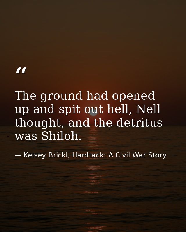 The ground had opened up and spit out hell, Nell thought, and the detritus was Shiloh. — Kelsey Brickl, Hardtack: A Civil War Story