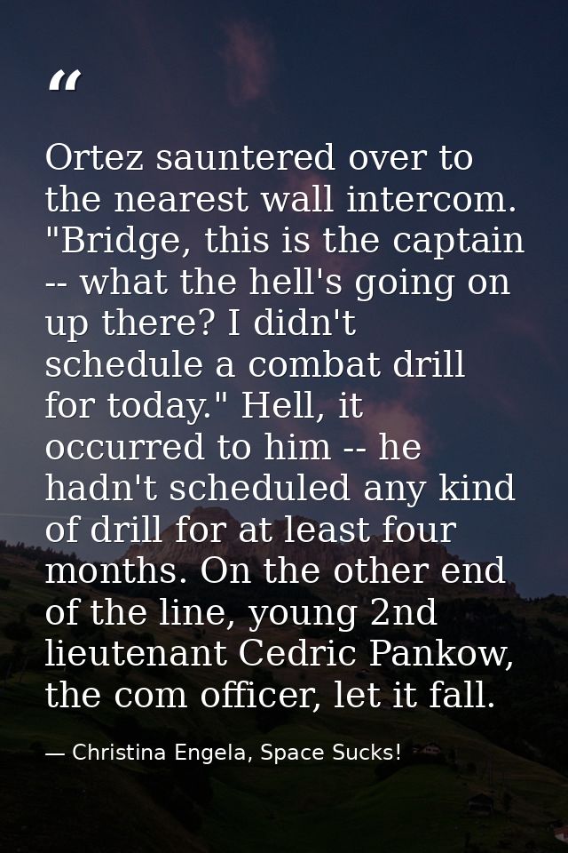 Ortez sauntered over to the nearest wall intercom. "Bridge, this is the captain -- what the hell's going on up there? I  — Christina Engela, Space Sucks!