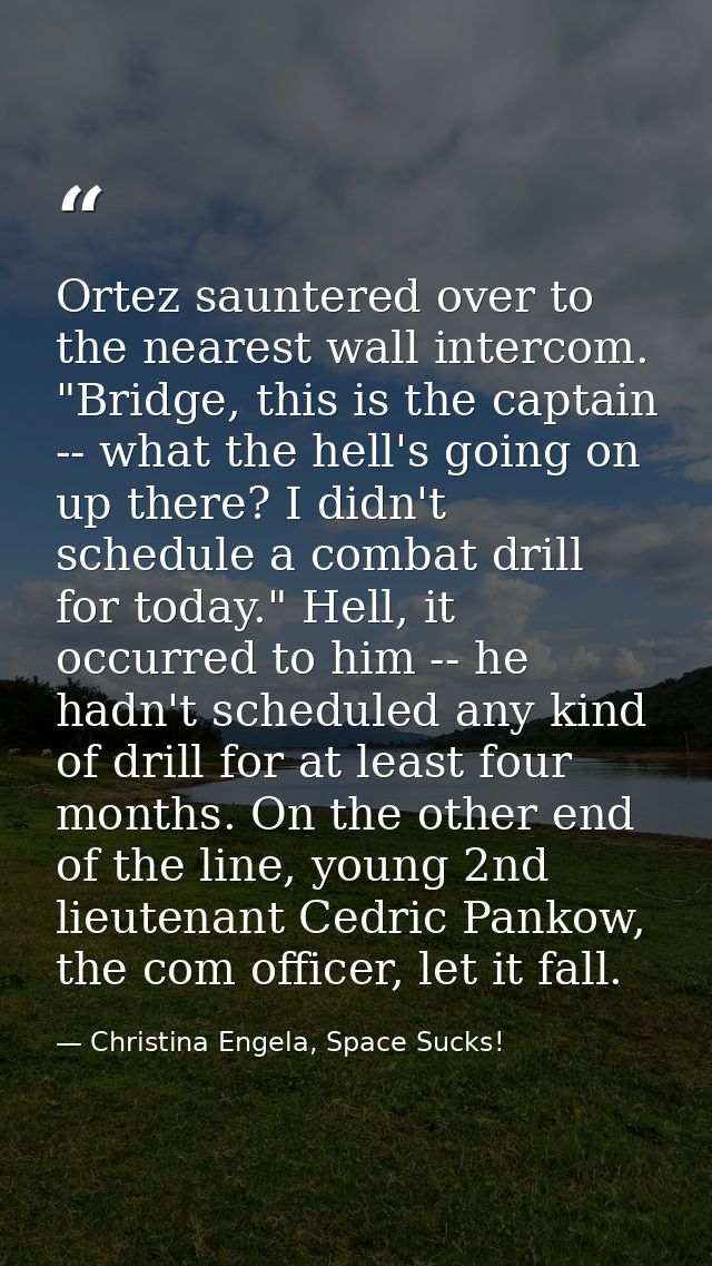 Ortez sauntered over to the nearest wall intercom. "Bridge, this is the captain -- what the hell's going on up there? I  — Christina Engela, Space Sucks!