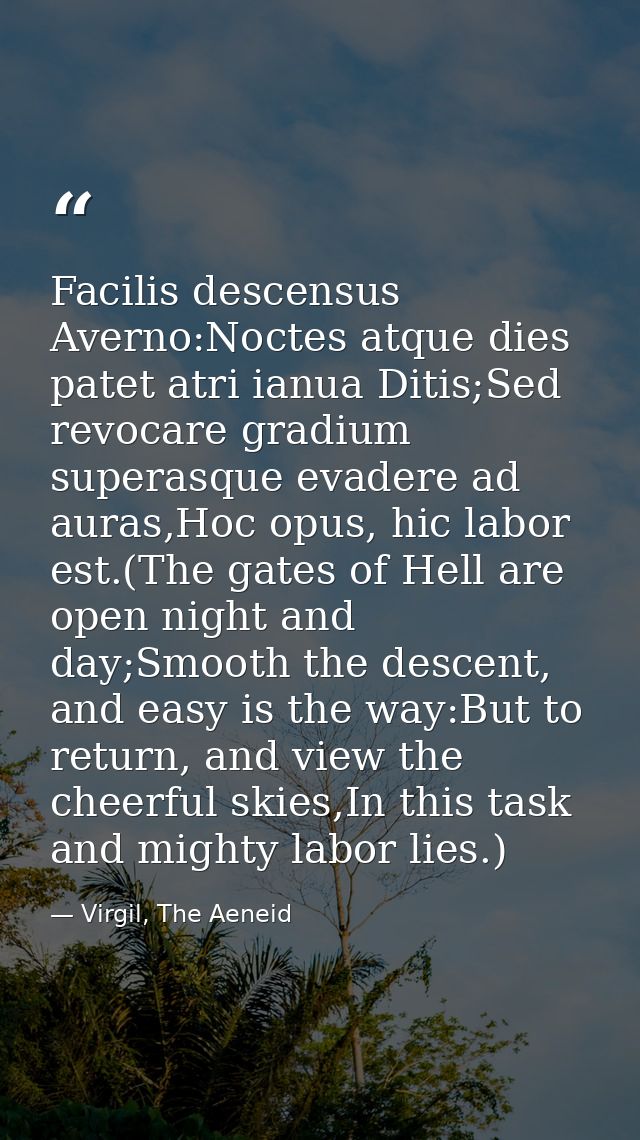 Facilis descensus Averno:Noctes atque dies patet atri ianua Ditis;Sed revocare gradium superasque evadere ad auras,Hoc o — Virgil, The Aeneid