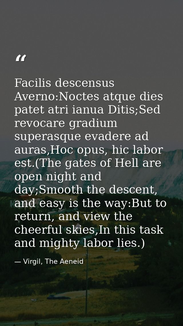 Facilis descensus Averno:Noctes atque dies patet atri ianua Ditis;Sed revocare gradium superasque evadere ad auras,Hoc o — Virgil, The Aeneid