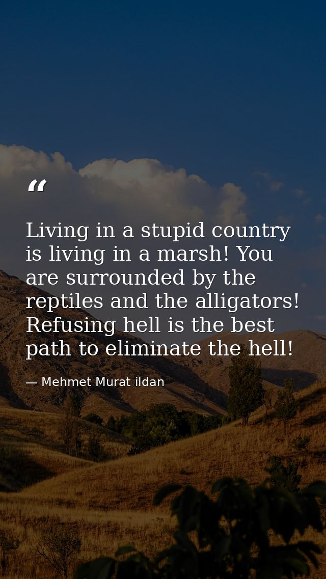 Living in a stupid country is living in a marsh! You are surrounded by the reptiles and the alligators! Refusing hell is — Mehmet Murat ildan