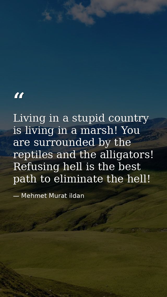 Living in a stupid country is living in a marsh! You are surrounded by the reptiles and the alligators! Refusing hell is — Mehmet Murat ildan