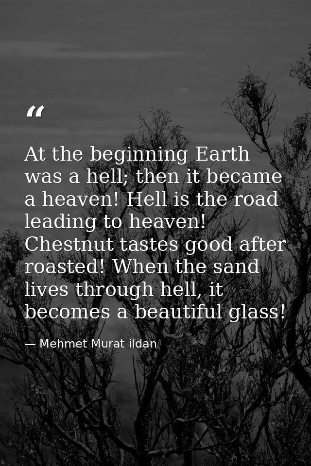 At the beginning Earth was a hell; then it became a heaven! Hell is the road leading to heaven! Chestnut tastes good aft — Mehmet Murat ildan