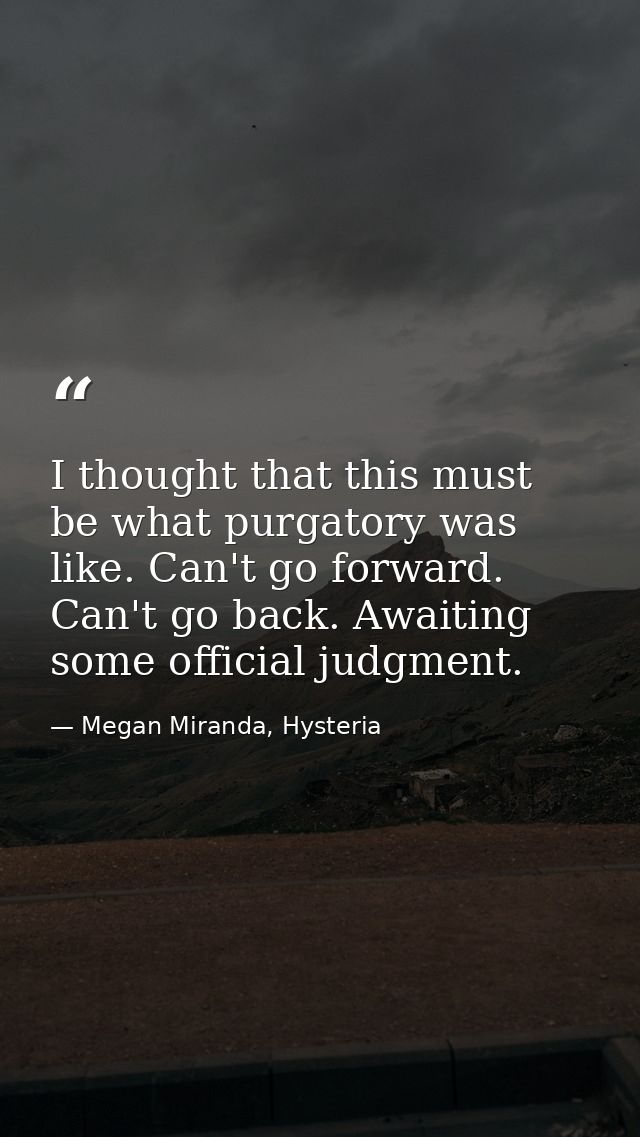 I thought that this must be what purgatory was like. Can't go forward. Can't go back. Awaiting some official judgment. — Megan Miranda, Hysteria