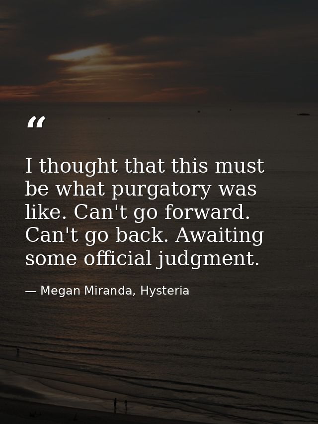 I thought that this must be what purgatory was like. Can't go forward. Can't go back. Awaiting some official judgment. — Megan Miranda, Hysteria
