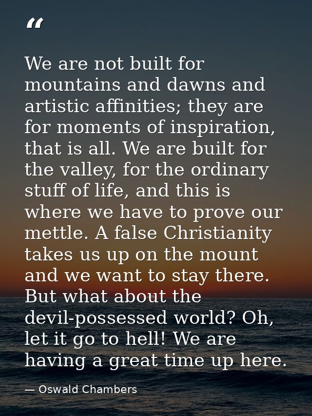 We are not built for mountains and dawns and artistic affinities; they are for moments of inspiration, that is all. We a — Oswald Chambers