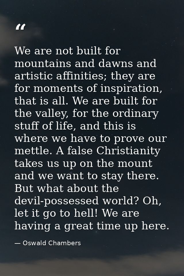We are not built for mountains and dawns and artistic affinities; they are for moments of inspiration, that is all. We a — Oswald Chambers