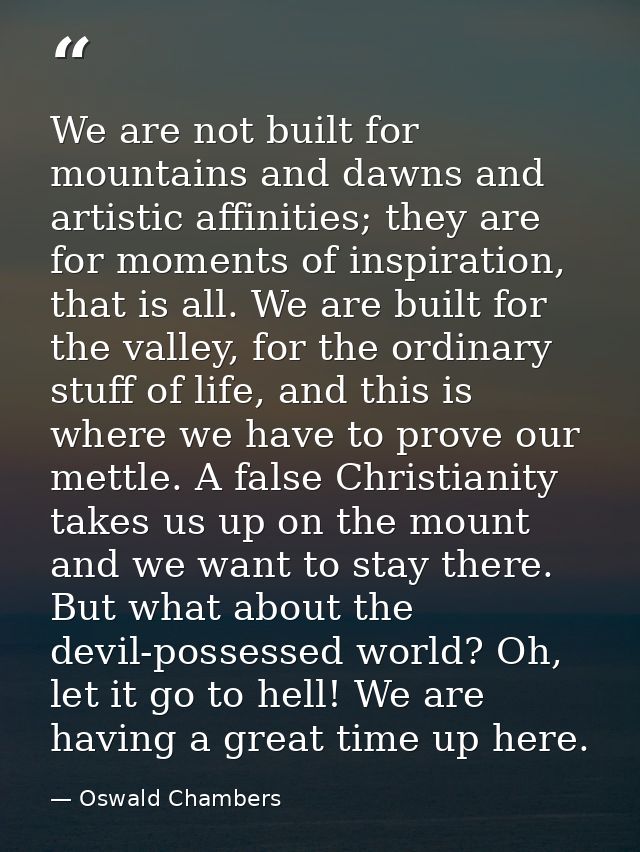 We are not built for mountains and dawns and artistic affinities; they are for moments of inspiration, that is all. We a — Oswald Chambers