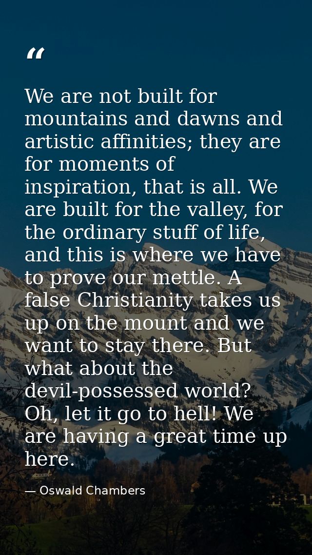 We are not built for mountains and dawns and artistic affinities; they are for moments of inspiration, that is all. We a — Oswald Chambers