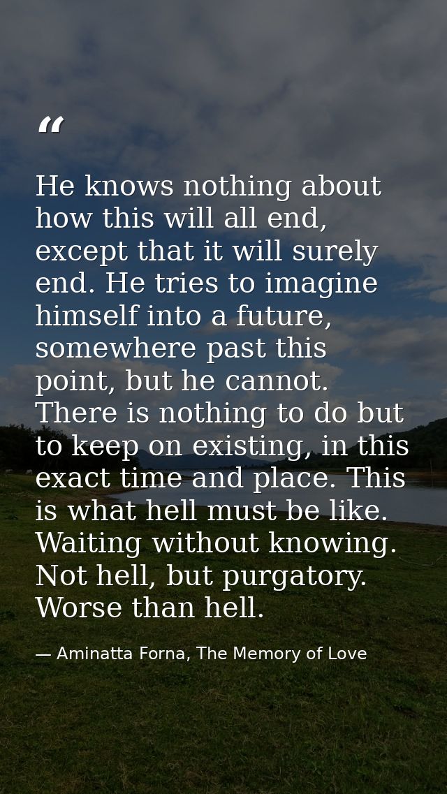 He knows nothing about how this will all end, except that it will surely end. He tries to imagine himself into a future, — Aminatta Forna, The Memory of Love