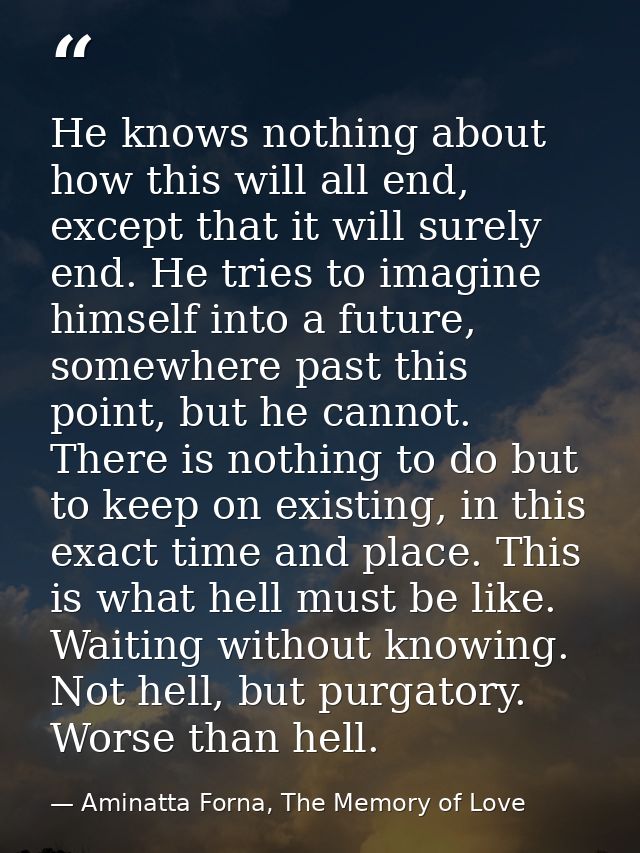 He knows nothing about how this will all end, except that it will surely end. He tries to imagine himself into a future, — Aminatta Forna, The Memory of Love