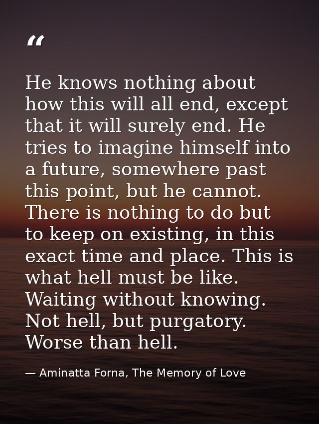 He knows nothing about how this will all end, except that it will surely end. He tries to imagine himself into a future, — Aminatta Forna, The Memory of Love