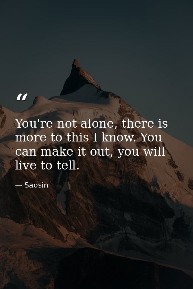 You're not alone, there is more to this I know. You can make it out, you will live to tell. — Saosin
