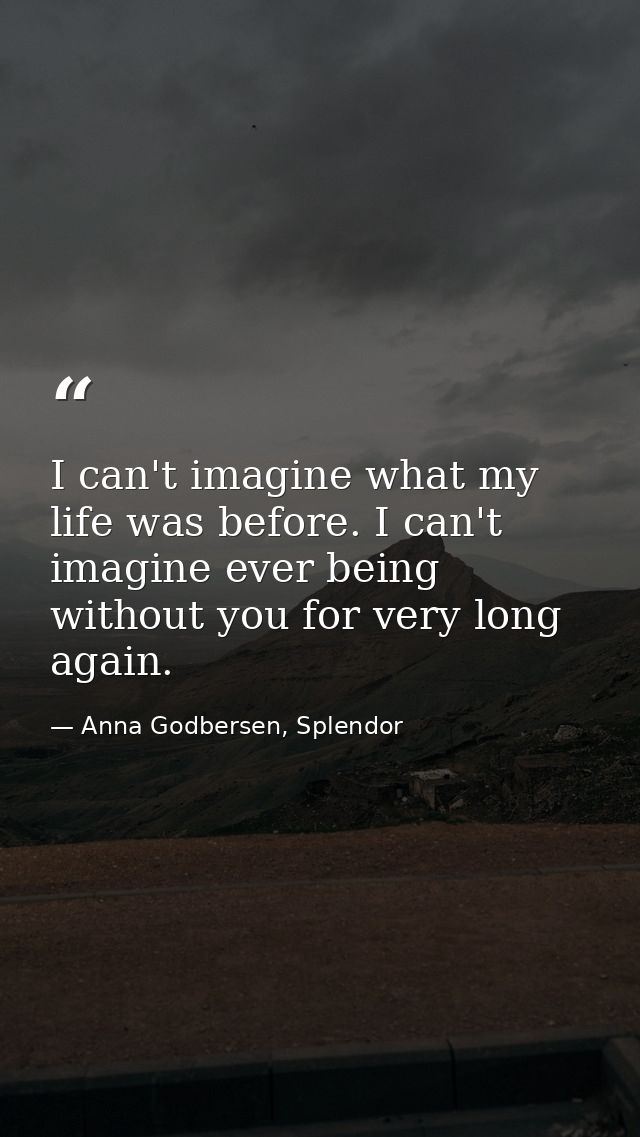 I can't imagine what my life was before. I can't imagine ever being without you for very long again. — Anna Godbersen, Splendor