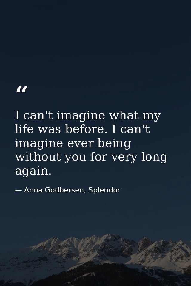 I can't imagine what my life was before. I can't imagine ever being without you for very long again. — Anna Godbersen, Splendor
