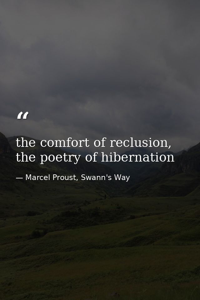 the comfort of reclusion, the poetry of hibernation — Marcel Proust, Swann's Way