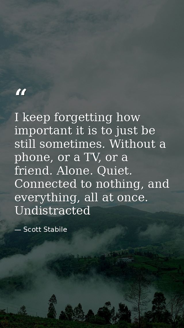 I keep forgetting how important it is to just be still sometimes. Without a phone, or a TV, or a friend. Alone. Quiet. C — Scott Stabile