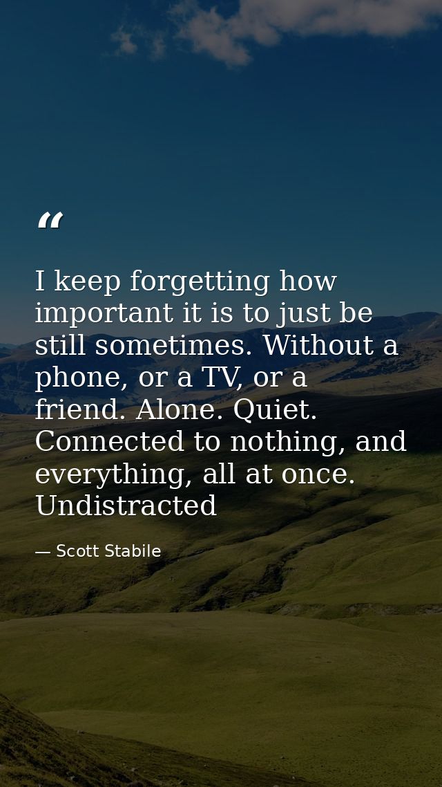 I keep forgetting how important it is to just be still sometimes. Without a phone, or a TV, or a friend. Alone. Quiet. C — Scott Stabile