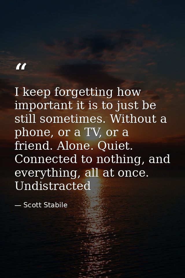 I keep forgetting how important it is to just be still sometimes. Without a phone, or a TV, or a friend. Alone. Quiet. C — Scott Stabile