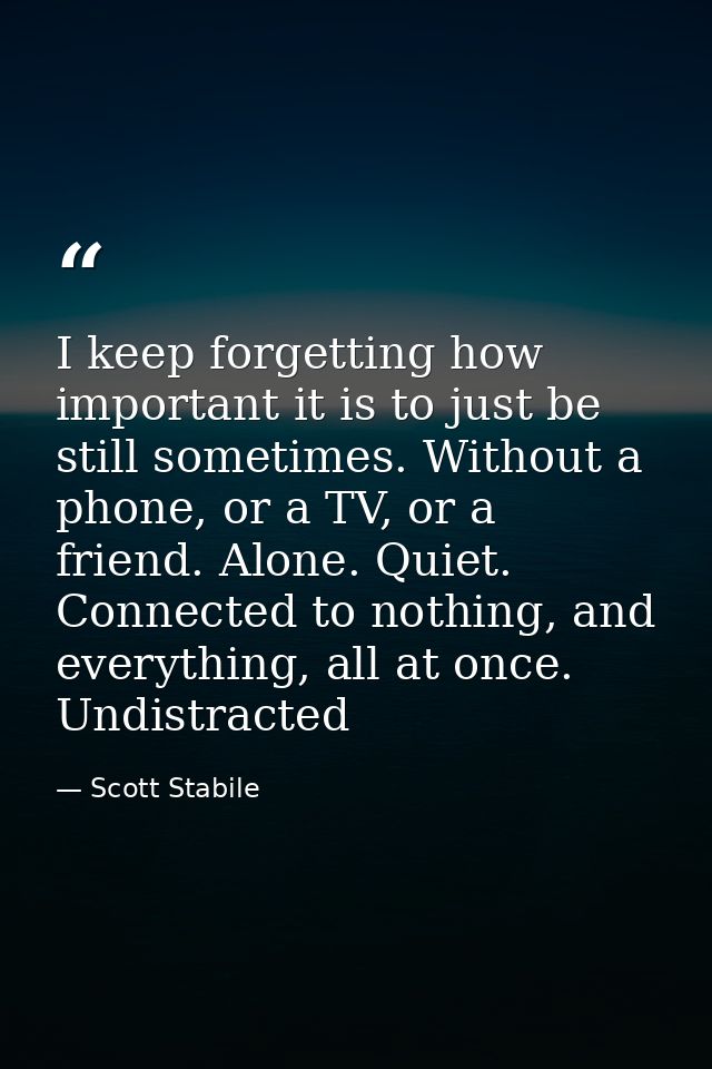 I keep forgetting how important it is to just be still sometimes. Without a phone, or a TV, or a friend. Alone. Quiet. C — Scott Stabile