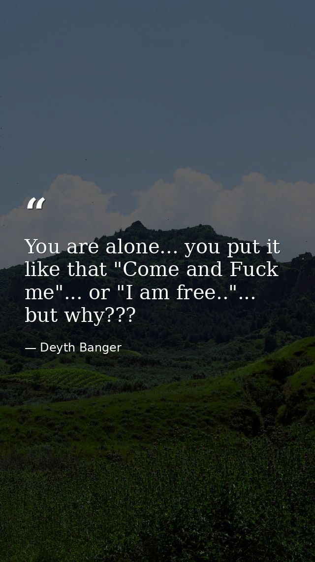 You are alone... you put it like that "Come and Fuck me"... or "I am free.."... but why??? — Deyth Banger