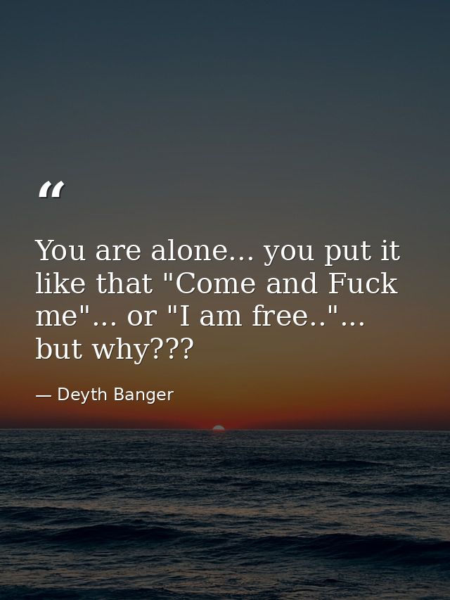 You are alone... you put it like that "Come and Fuck me"... or "I am free.."... but why??? — Deyth Banger