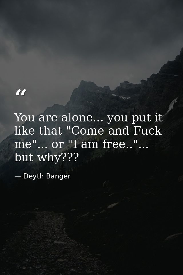 You are alone... you put it like that "Come and Fuck me"... or "I am free.."... but why??? — Deyth Banger