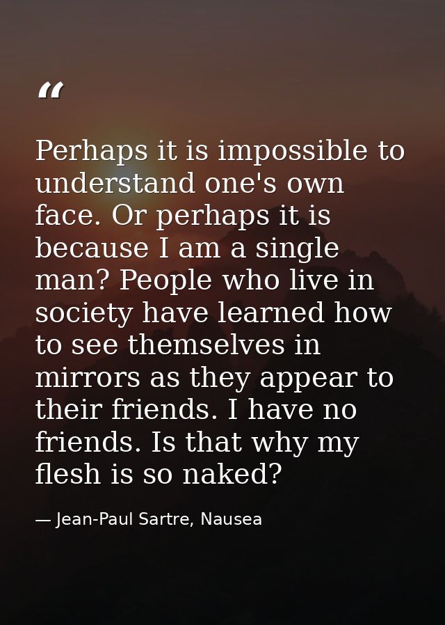 Perhaps it is impossible to understand one's own face. Or perhaps it is because I am a single man? People who live in so — Jean-Paul Sartre, Nausea