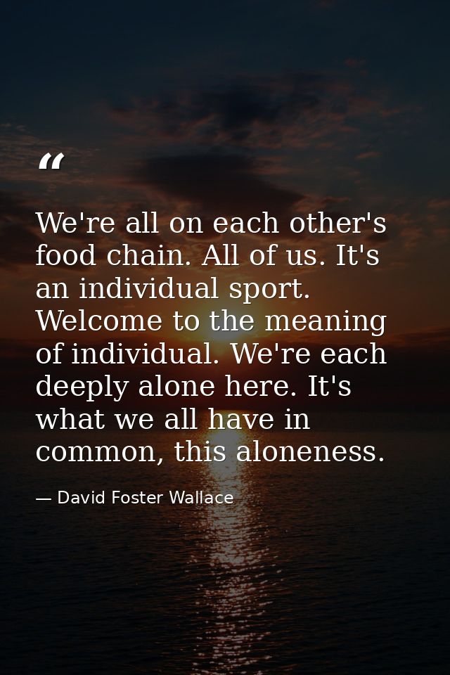 We're all on each other's food chain. All of us. It's an individual sport. Welcome to the meaning of individual. We're e — David Foster Wallace