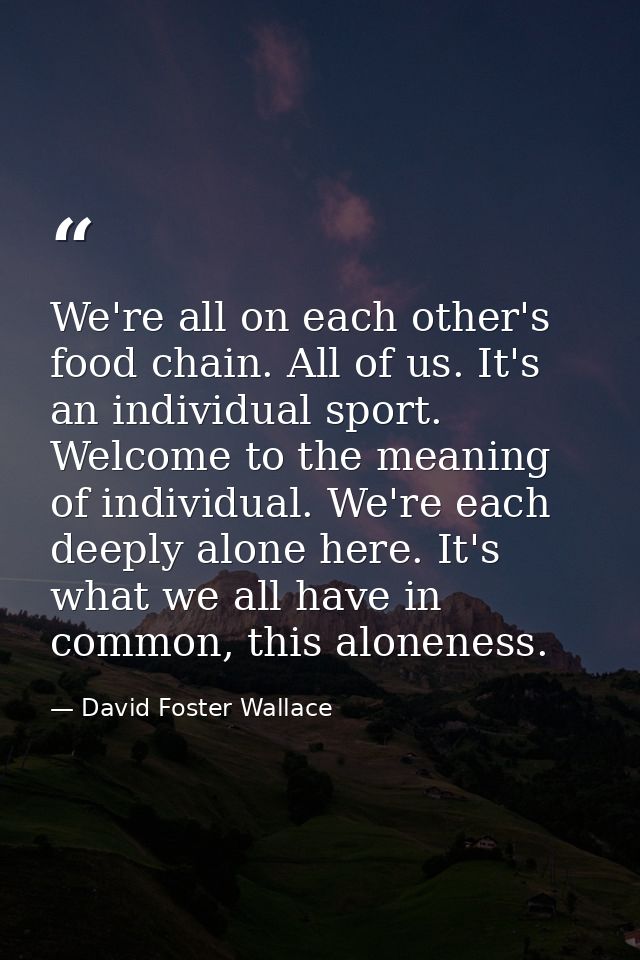 We're all on each other's food chain. All of us. It's an individual sport. Welcome to the meaning of individual. We're e — David Foster Wallace