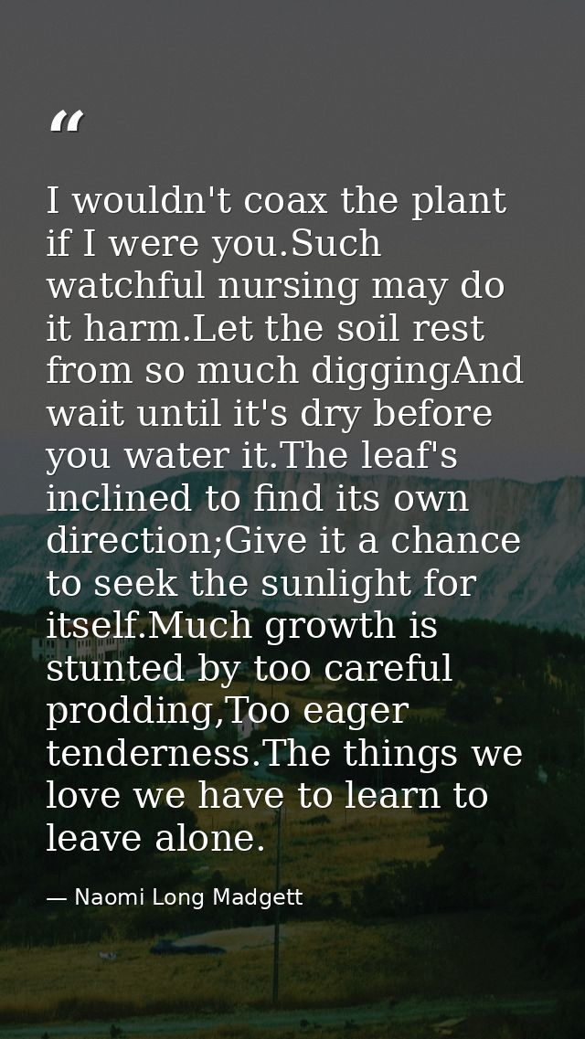 I wouldn't coax the plant if I were you.Such watchful nursing may do it harm.Let the soil rest from so much diggingAnd w — Naomi Long Madgett