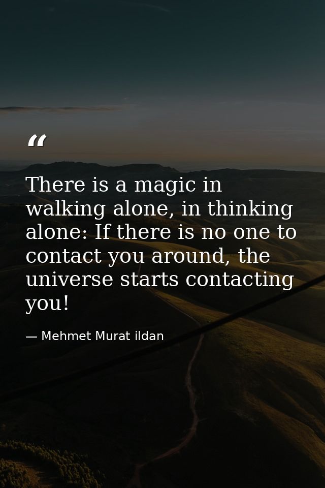 There is a magic in walking alone, in thinking alone: If there is no one to contact you around, the universe starts cont — Mehmet Murat ildan