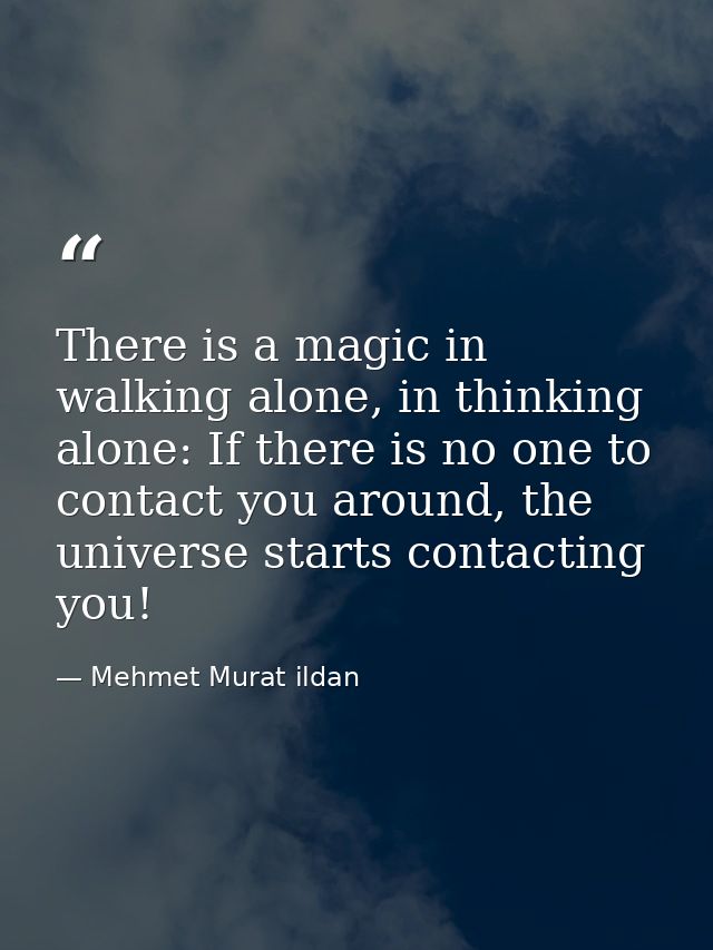 There is a magic in walking alone, in thinking alone: If there is no one to contact you around, the universe starts cont — Mehmet Murat ildan