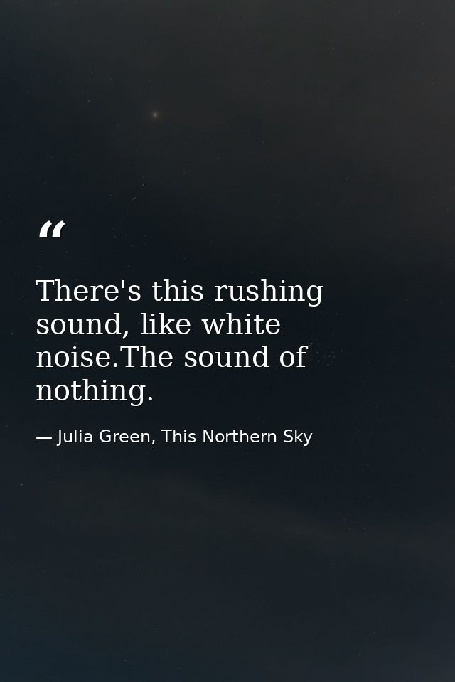 There's this rushing sound, like white noise.The sound of nothing. — Julia Green, This Northern Sky