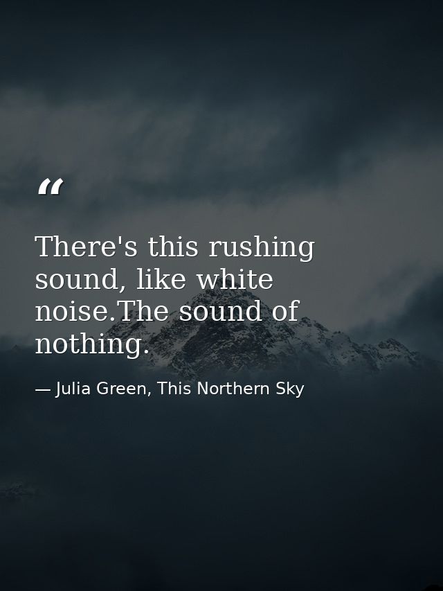 There's this rushing sound, like white noise.The sound of nothing. — Julia Green, This Northern Sky
