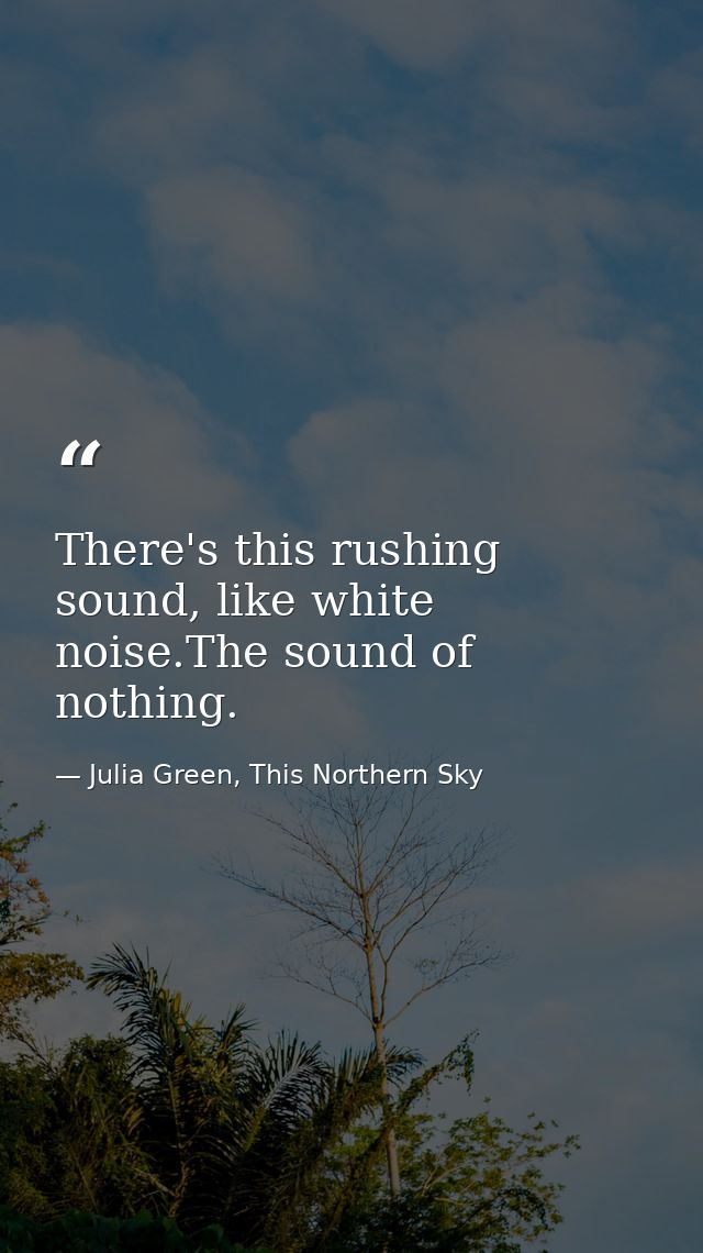 There's this rushing sound, like white noise.The sound of nothing. — Julia Green, This Northern Sky