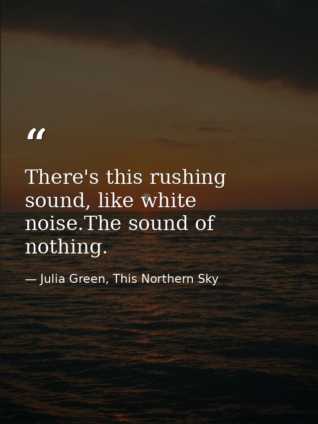 There's this rushing sound, like white noise.The sound of nothing. — Julia Green, This Northern Sky
