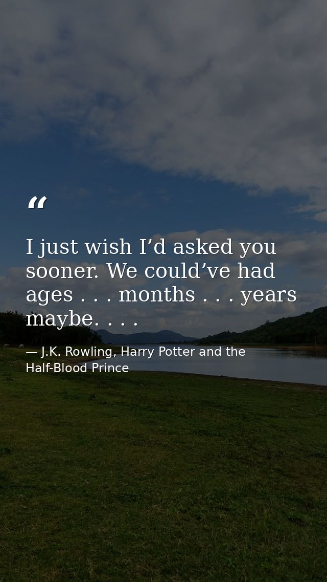 I just wish I’d asked you sooner. We could’ve had ages . . . months . . . years maybe. . . . — J.K. Rowling, Harry Potter and the Half-Blood Prince