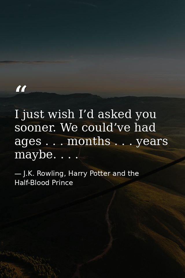 I just wish I’d asked you sooner. We could’ve had ages . . . months . . . years maybe. . . . — J.K. Rowling, Harry Potter and the Half-Blood Prince