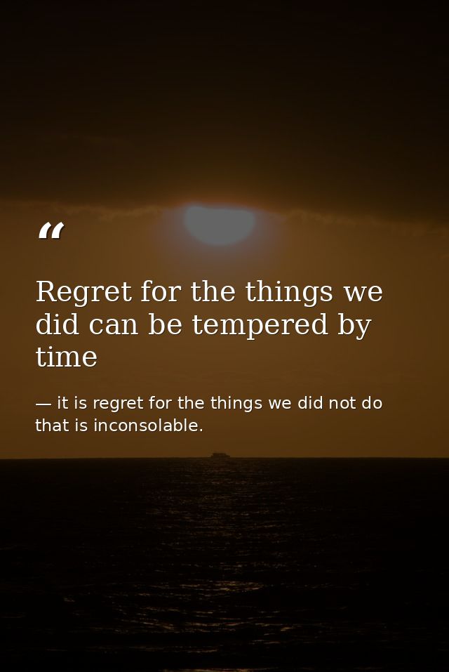 Regret for the things we did can be tempered by time — it is regret for the things we did not do that is inconsolable.