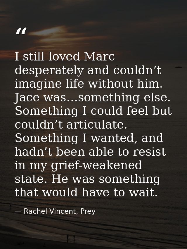 I still loved Marc desperately and couldn’t imagine life without him. Jace was…something else. Something I could feel bu — Rachel Vincent, Prey