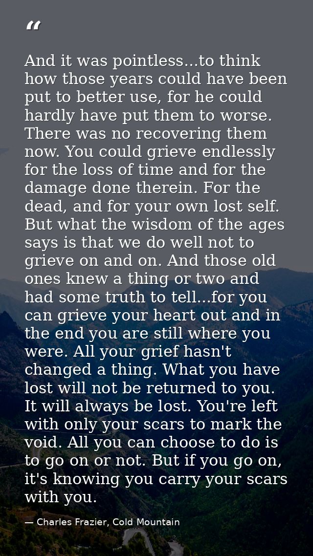 And it was pointless...to think how those years could have been put to better use, for he could hardly have put them to  — Charles Frazier, Cold Mountain