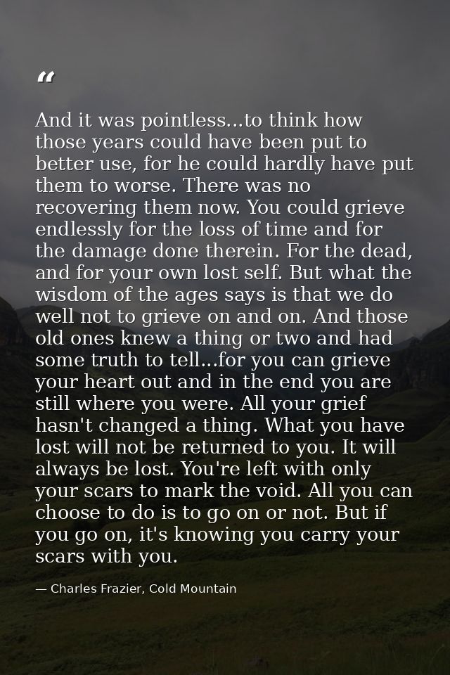 And it was pointless...to think how those years could have been put to better use, for he could hardly have put them to  — Charles Frazier, Cold Mountain