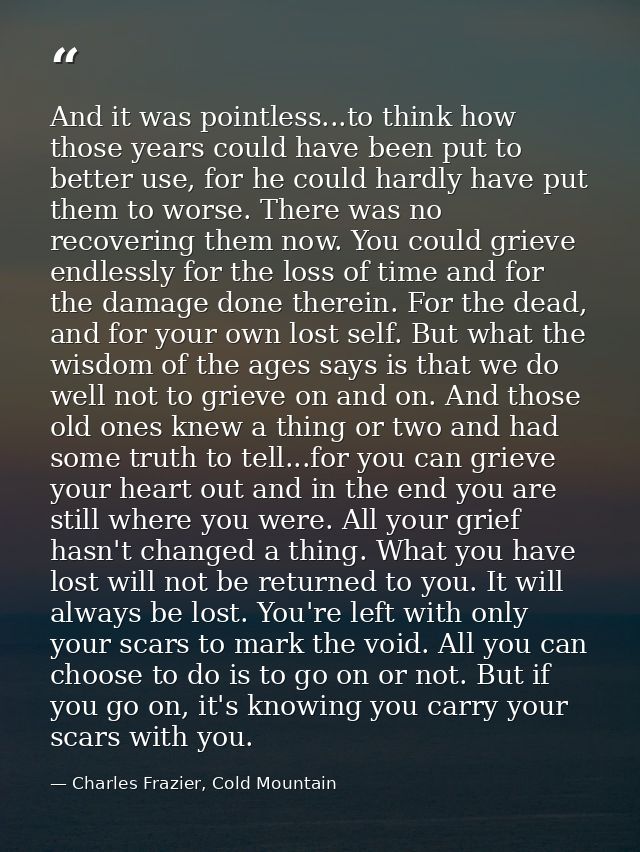 And it was pointless...to think how those years could have been put to better use, for he could hardly have put them to  — Charles Frazier, Cold Mountain